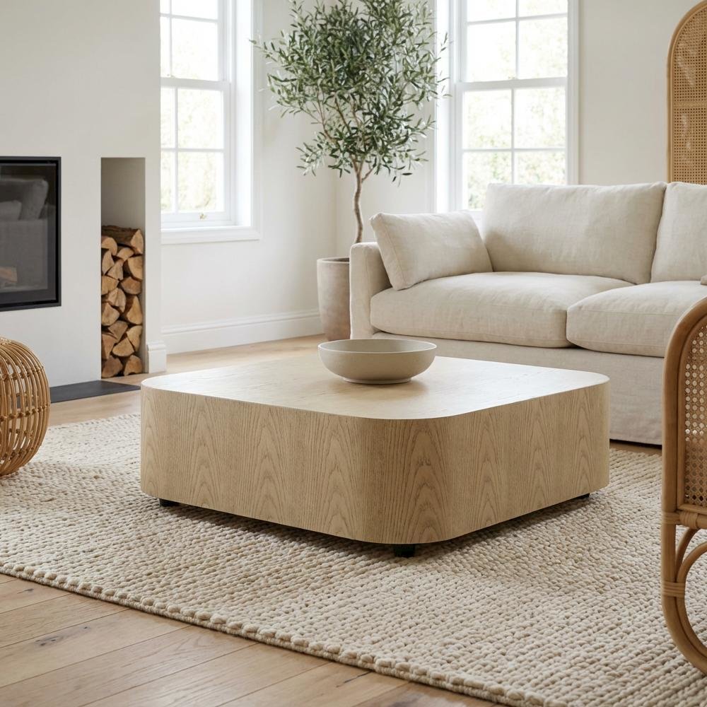 Brown Wood and MDF Low Coffee Table with Square Top and Sturdy Design