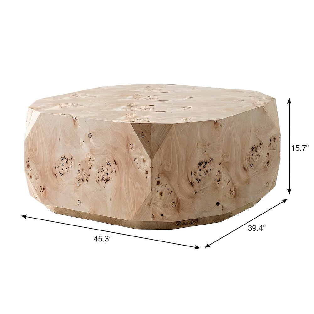 Mapa Burl Veneer Round Coffee Table with Drum Silhouette Shape for Living Room