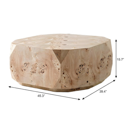 Mapa Burl Veneer Round Coffee Table with Drum Silhouette Shape for Living Room