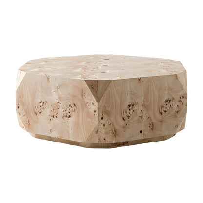 Mapa Burl Veneer Round Coffee Table with Drum Silhouette Shape for Living Room