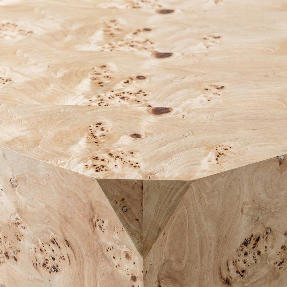 Mapa Burl Veneer Round Coffee Table with Drum Silhouette Shape for Living Room
