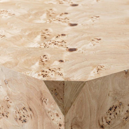 Mapa Burl Veneer Round Coffee Table with Drum Silhouette Shape for Living Room