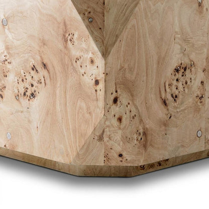 Mapa Burl Veneer Round Coffee Table with Drum Silhouette Shape for Living Room
