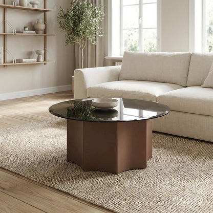 Black Round Coffee Table with Glass Top and MDF Base Durable Design