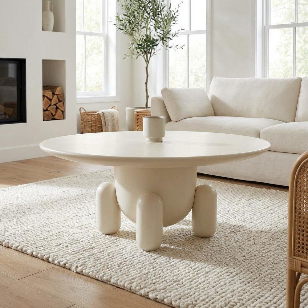 White Round Coffee Table Fiberglass Modern Accent Starlight Canyon Home