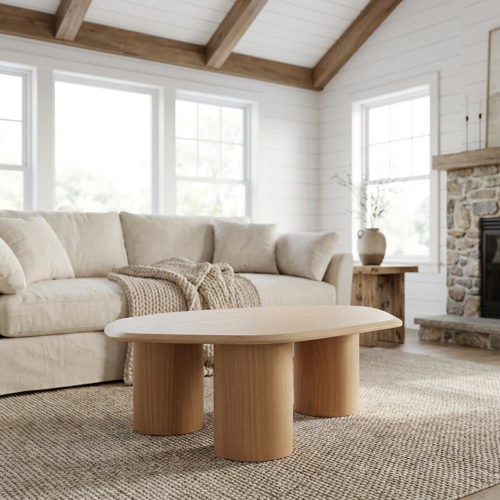 Veneer Coffee Table with Solid and Manufactured Wood Construction Oak Finish