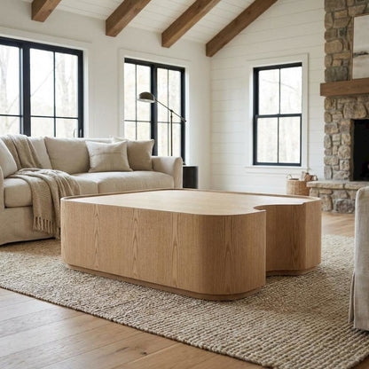 Veneer Coffee Table with Solid and Manufactured Wood Top Free Form Design