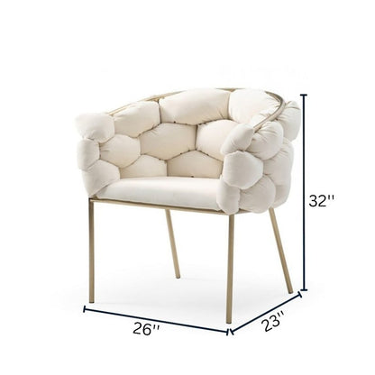 Off-White Modern Upholstered Dining Chair, Cozy Chair With Brass Metal Frame