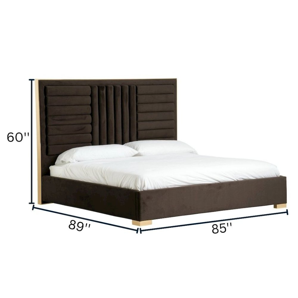 Eastern King Bed Frame With Headboard, Upholstered King Dark Brown Bed Frame Velvet