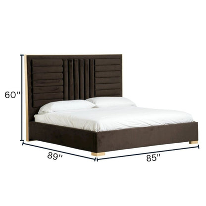 Eastern King Bed Frame With Headboard, Upholstered King Dark Brown Bed Frame Velvet
