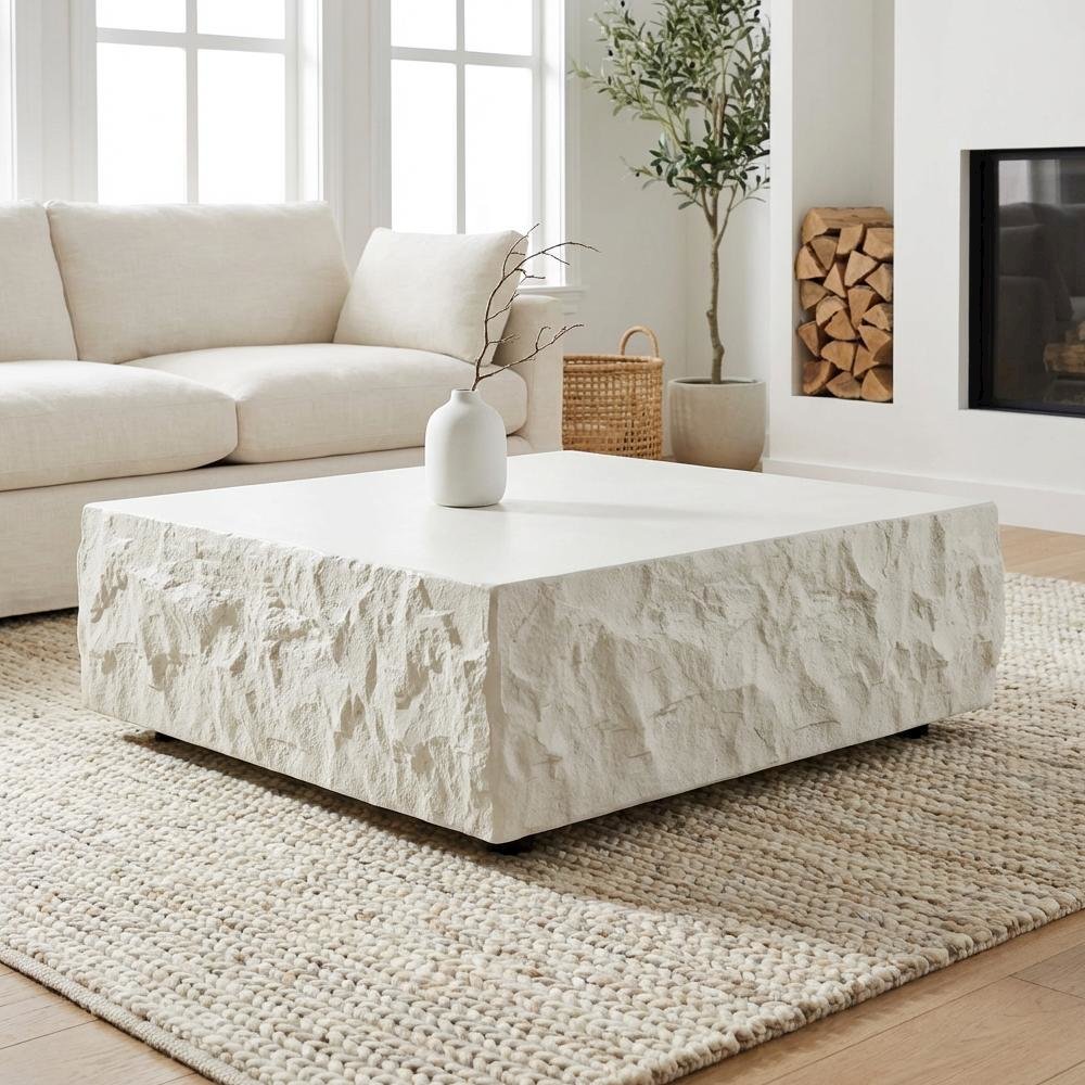 White Fiberglass Square Coffee Table with Modern Minimalist Design