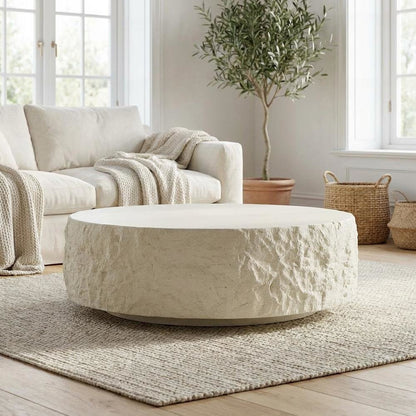 White Round Coffee Table with Fiberglass Surface and Modern Design
