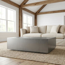 Gray Steel Coffee Table, Brushed Stainless Steel Top and Modern Design
