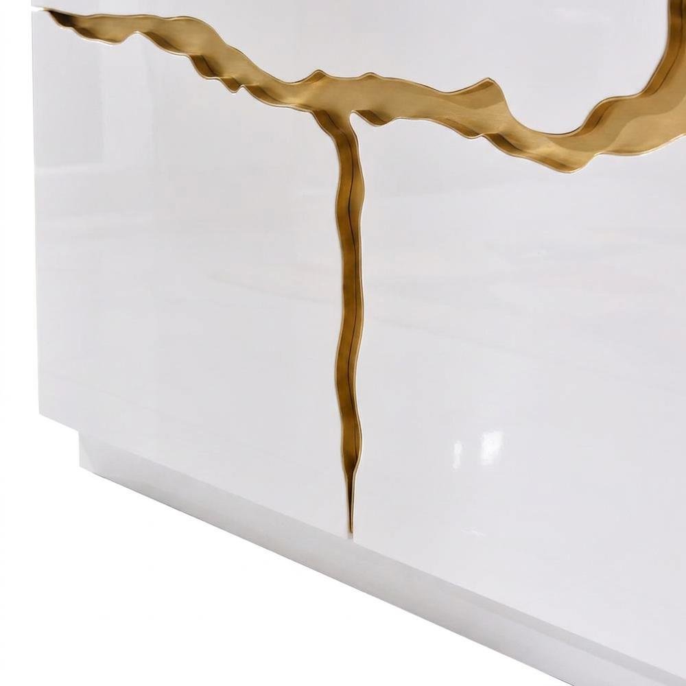 Modern High Gloss MDF Buffet with Gold Accents and Storage Doors for Dining Room