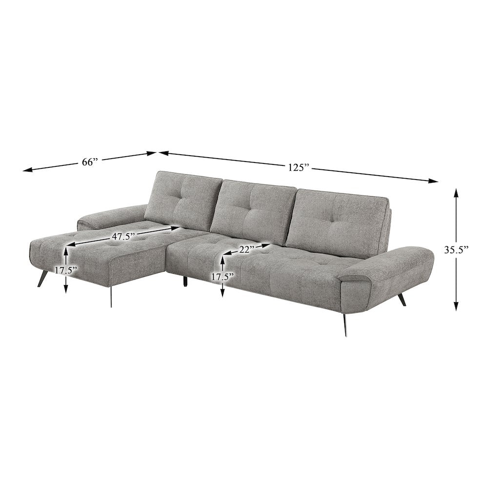 Dominic Chenille 2-Piece Sectional with Left Chaise in Dove Gray