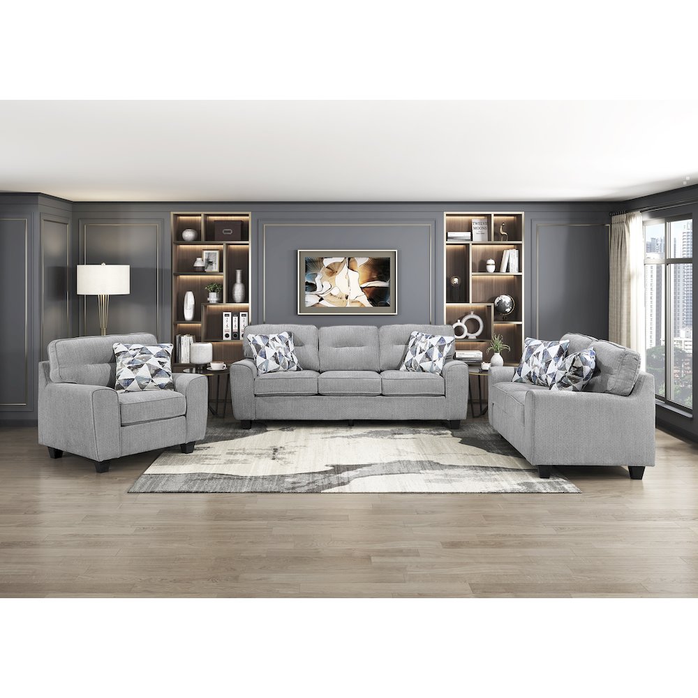 Bennett Chenille 3pc Set: Sofa, Love, Chair in Gray