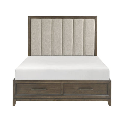 Aris Asian Hardwood QN Platform Bed w Footboard Storage in Dark Walnut