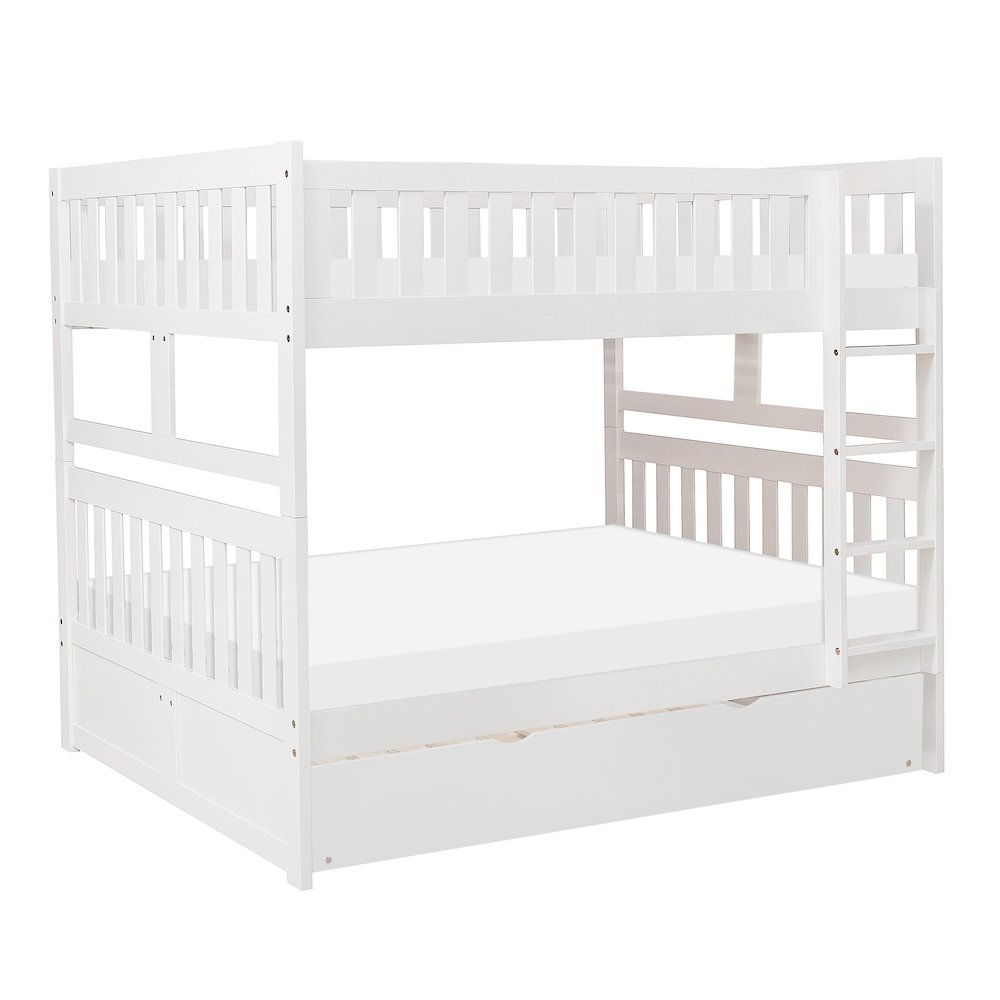 Galen Pine Full Over Full Bunk Bed with Trundle Bed in White