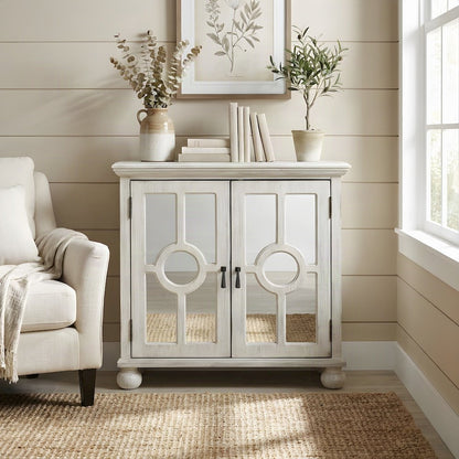 Poppy Asian Hardwood Accent Chest, Small Storage Cabinet, Antique White