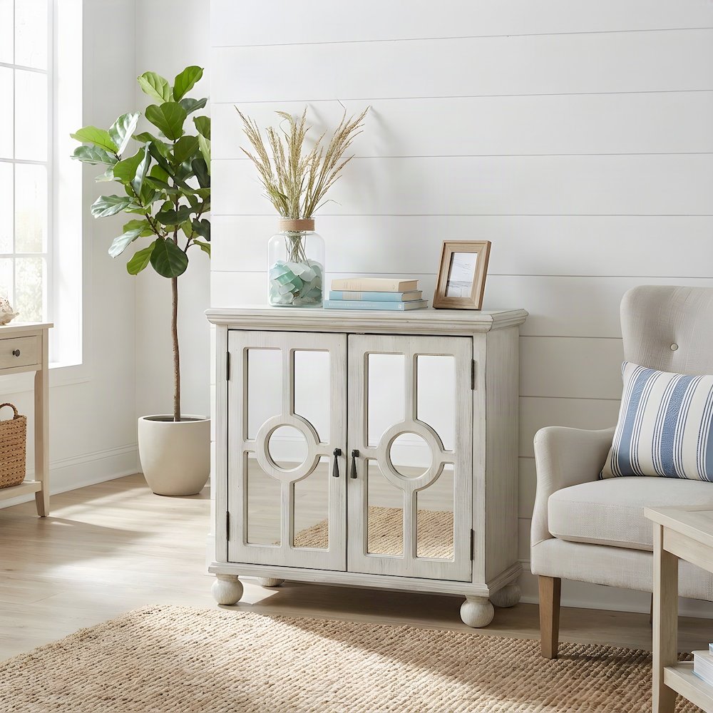 Poppy Asian Hardwood Accent Chest, Small Storage Cabinet, Antique White