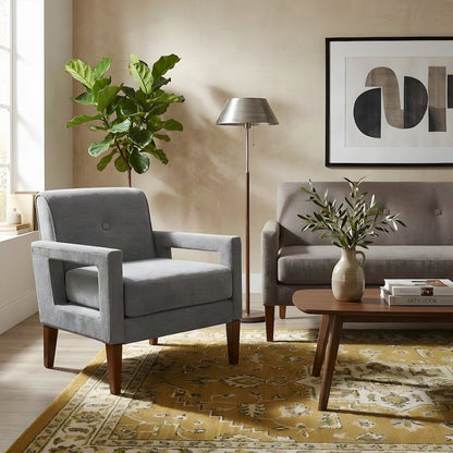 Chenille Upholstered Accent Armchair, Gray