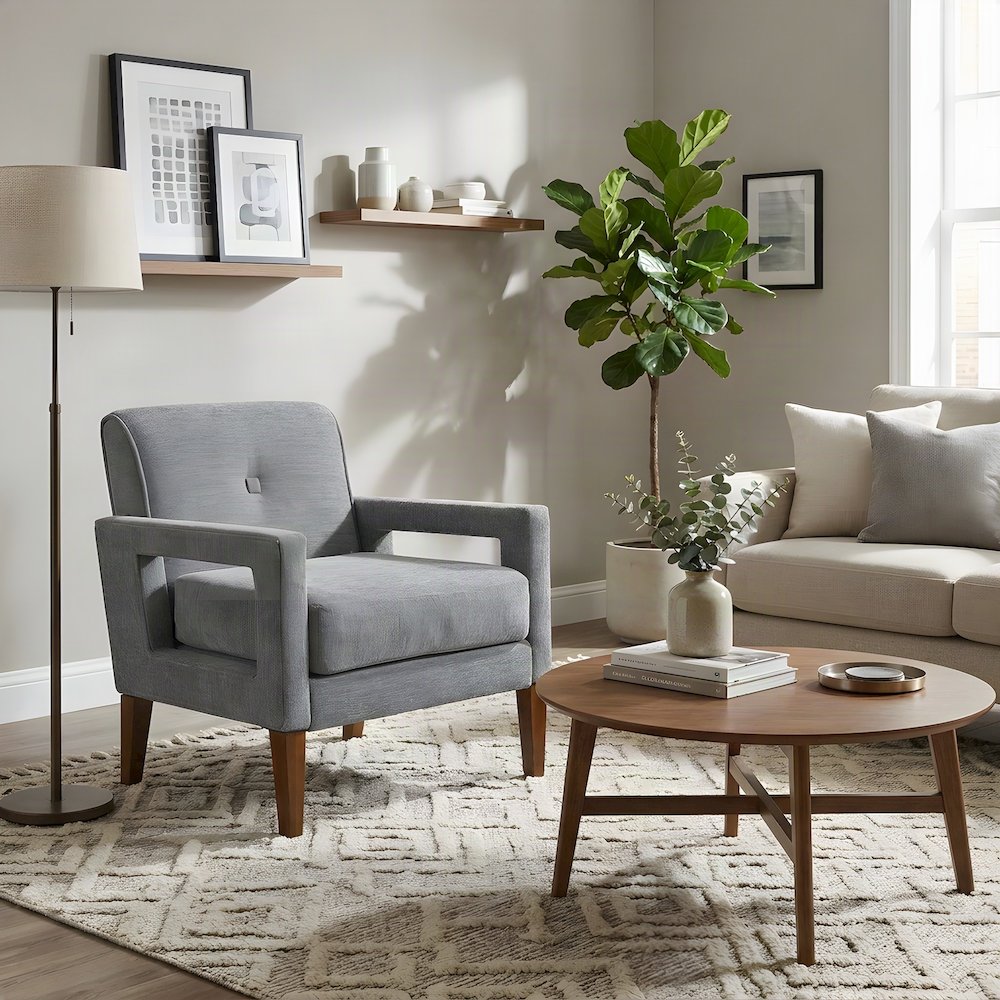 Chenille Upholstered Accent Armchair, Gray