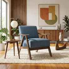 Damala Textured Fabric Upholstered Accent Chair, Mid Century Modern, Blue