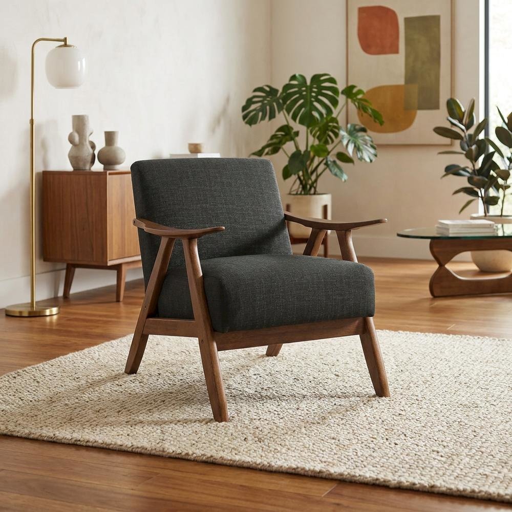 Damala Textured Fabric Accent Chair, Comfy Armchair for Living Room, Dark Gray