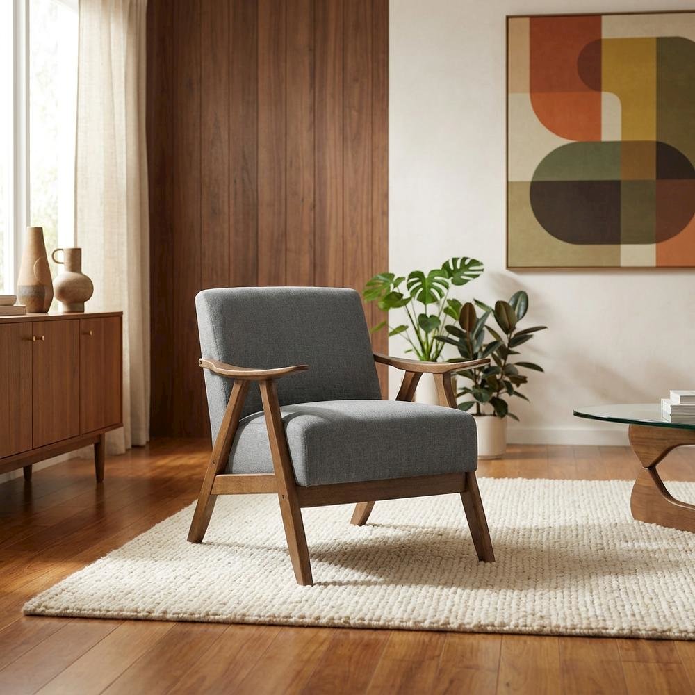 Damala Textured Fabric Accent Chair, Comfy Reading Chair for Living Room, Gray