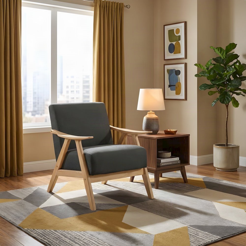 Textured Fabric Accent Chair with Upholstered Seat for Living Room, Dark gray