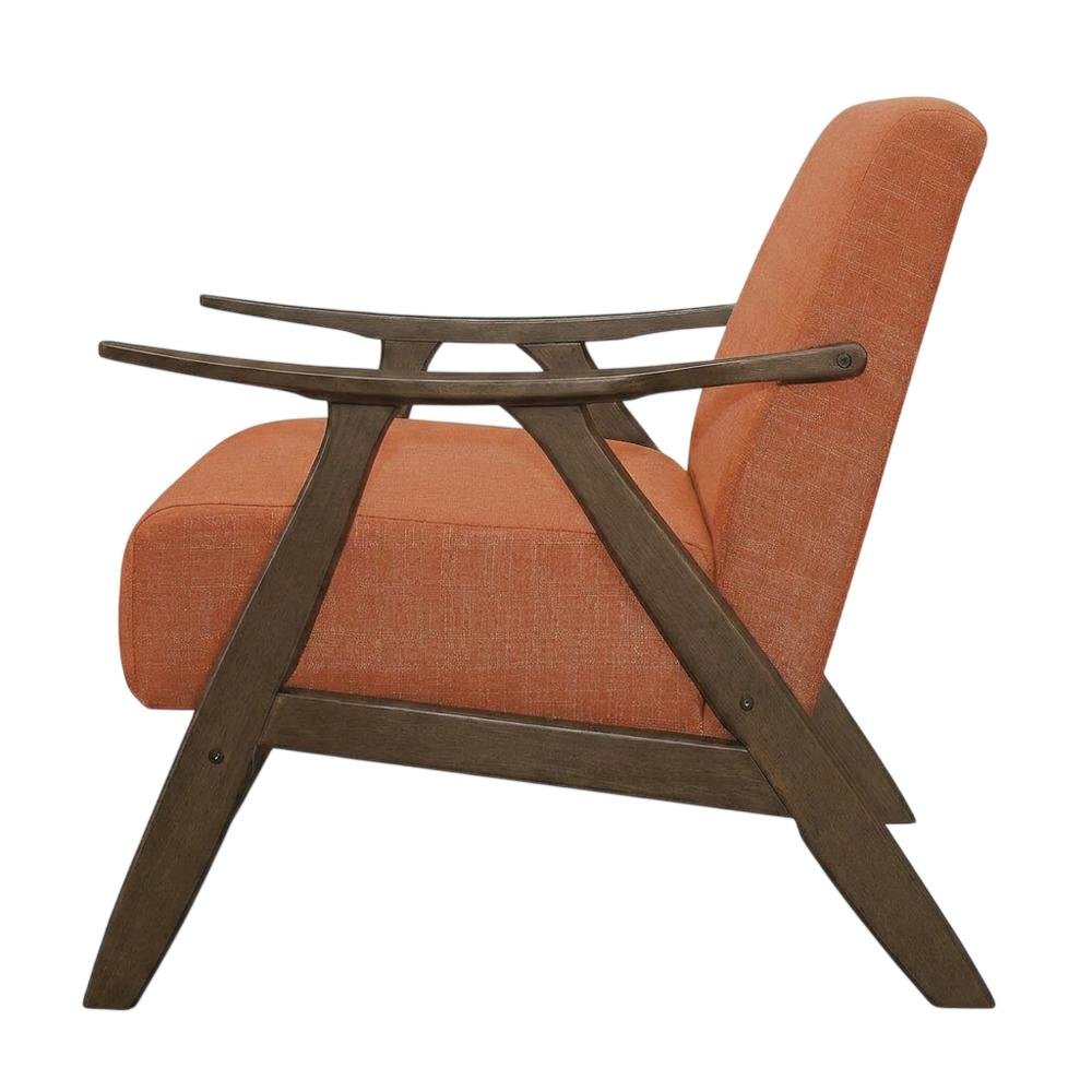 Damala Textured Fabric Upholstered Accent Chair, Mid-Century Modern, Orange