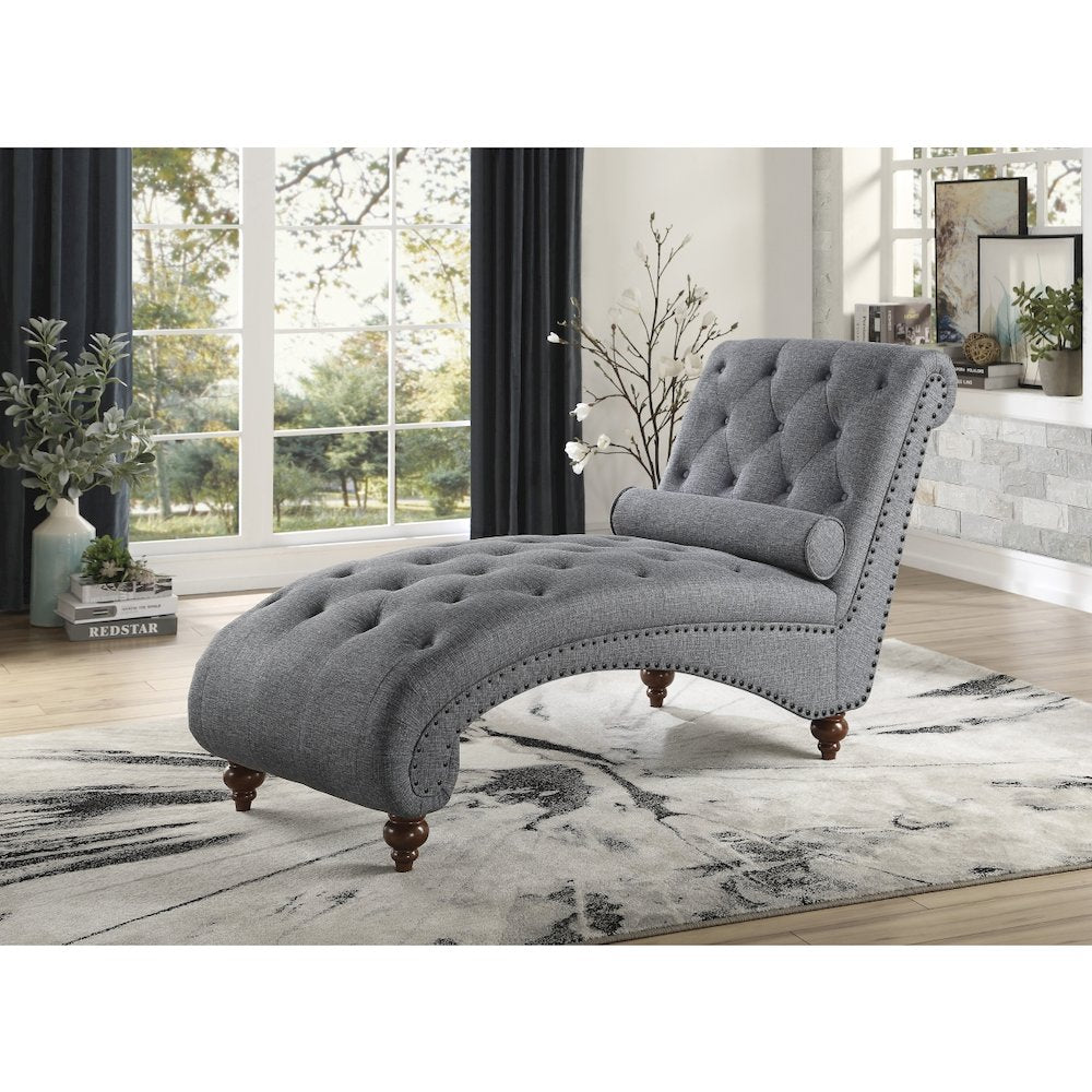 Lexicon Bonne Textured Fabric Chaise with 1 Bolster Pillow in Dark Gray
