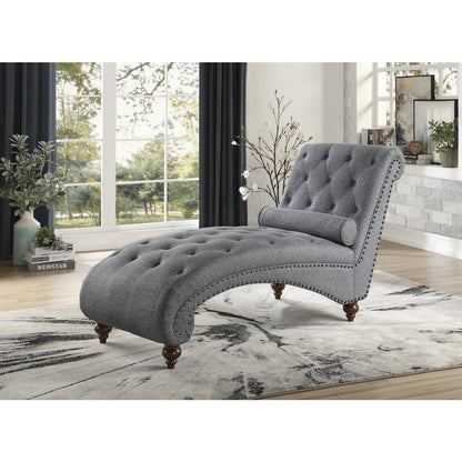 Lexicon Bonne Textured Fabric Chaise with 1 Bolster Pillow in Dark Gray