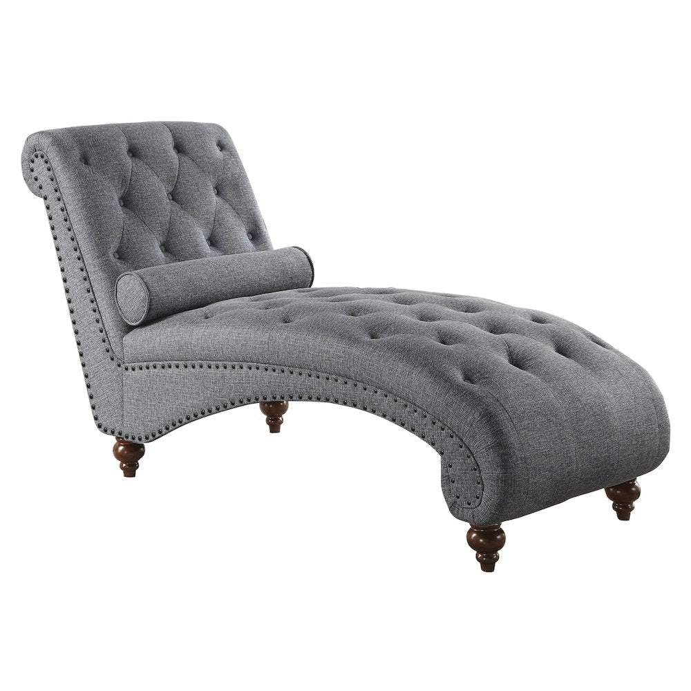Lexicon Bonne Textured Fabric Chaise with 1 Bolster Pillow in Dark Gray