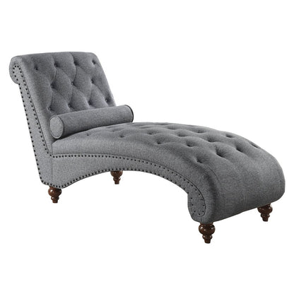 Lexicon Bonne Textured Fabric Chaise with 1 Bolster Pillow in Dark Gray