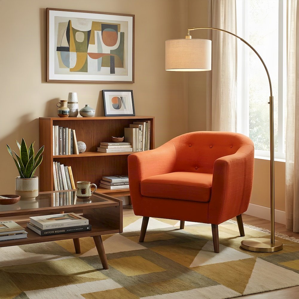 Textured Fabric Accent Chair with Cushioned Seat for Living Room, Orange