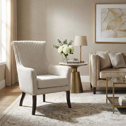 Avalon Textured Fabric Accent Chair with Upholstered Seat and Back, Beige