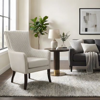 Avalon Textured Fabric Accent Chair with Upholstered Seat and Back, Beige