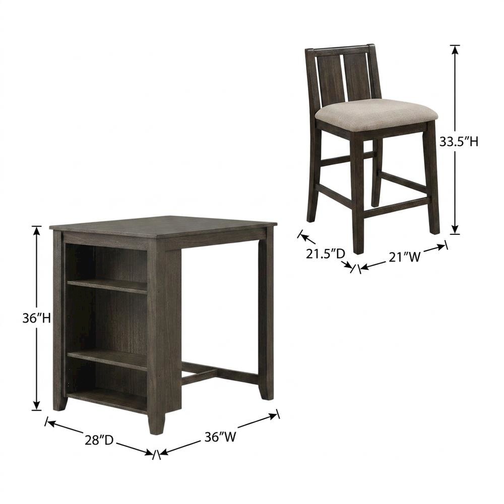 Wood Veneer Counter Height Dining Table Set with Bar Stools, Brown, Set of 3