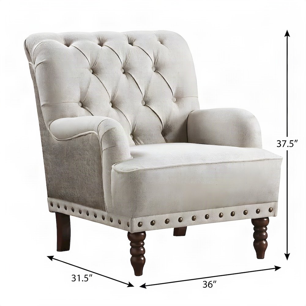 Textured Fabric Accent Chair with Cushioned Seat for Bedroom, Beige