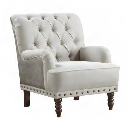 Textured Fabric Accent Chair with Cushioned Seat for Bedroom, Beige