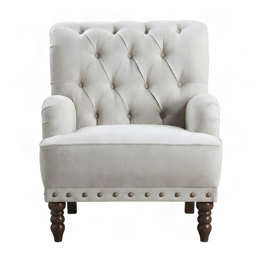 Textured Fabric Accent Chair with Cushioned Seat for Bedroom, Beige