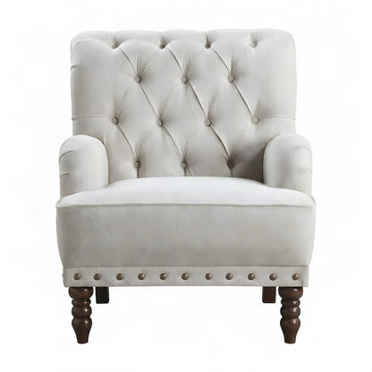 Textured Fabric Accent Chair with Cushioned Seat for Bedroom, Beige