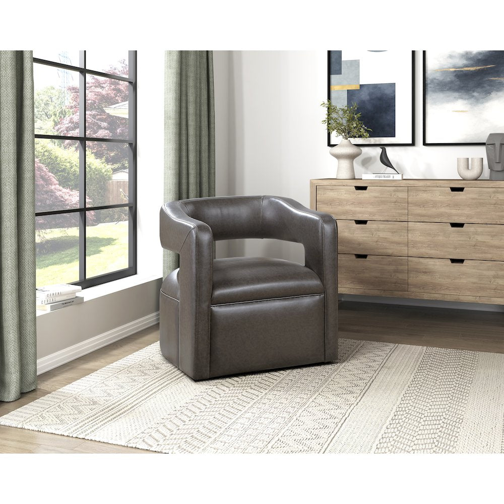 Sawyer Faux Leather Swivel Chair in Dark Coffee