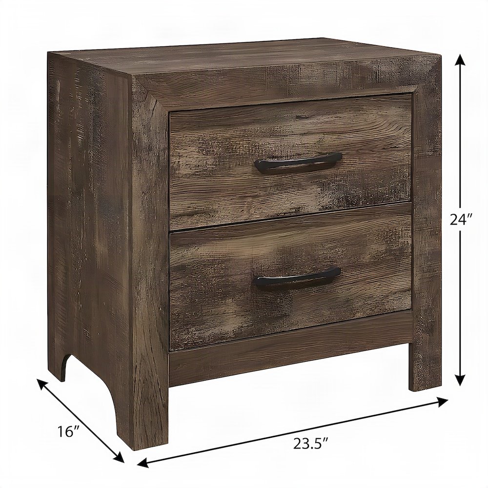 Asian Hardwood Nightstand with Drawer, Bedside Table Night Stand, Rustic Brown