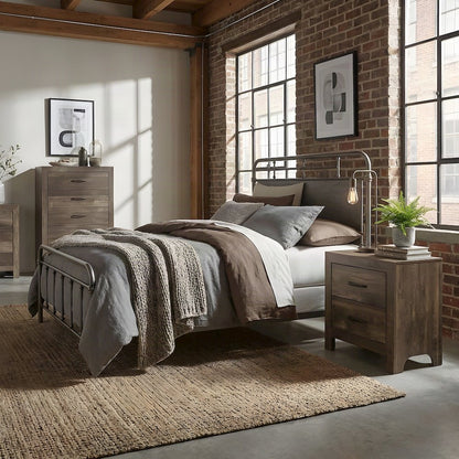 Asian Hardwood Nightstand with Drawer, Bedside Table Night Stand, Rustic Brown