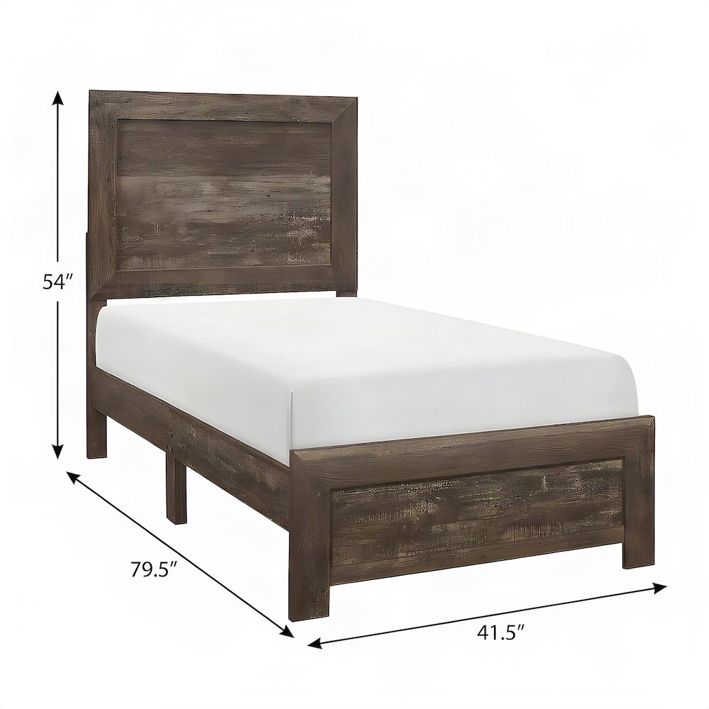 Asian Hardwood Twin Bed Frame with Headboard, Wooden Panel Bed, Rustic Brown