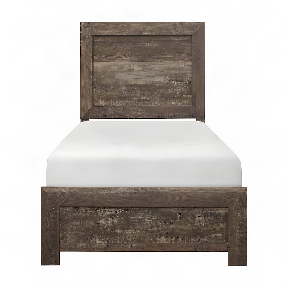 Asian Hardwood Twin Bed Frame with Headboard, Wooden Panel Bed, Rustic Brown