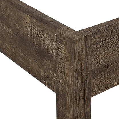 Asian Hardwood Twin Bed Frame with Headboard, Wooden Panel Bed, Rustic Brown