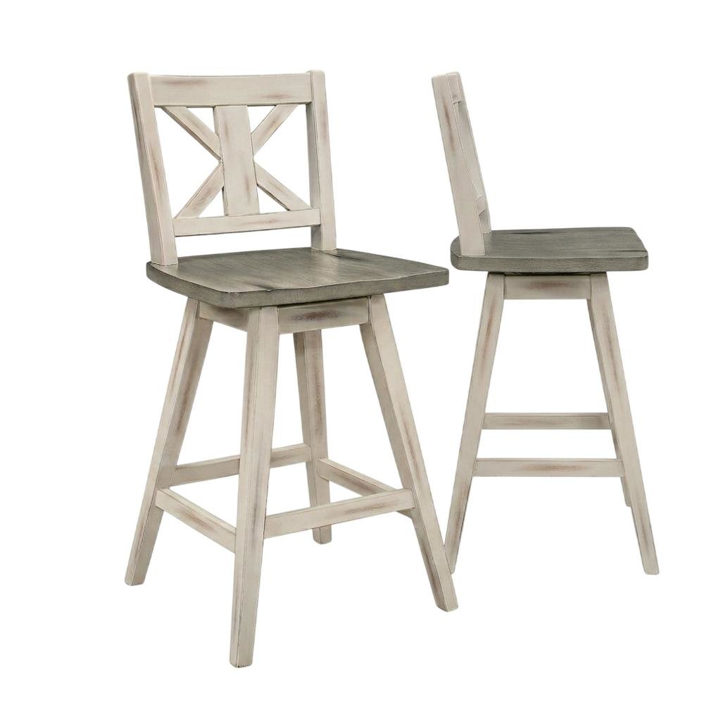 Wood Swivel Counter Stools with Back, Gray and Black, Set of 2